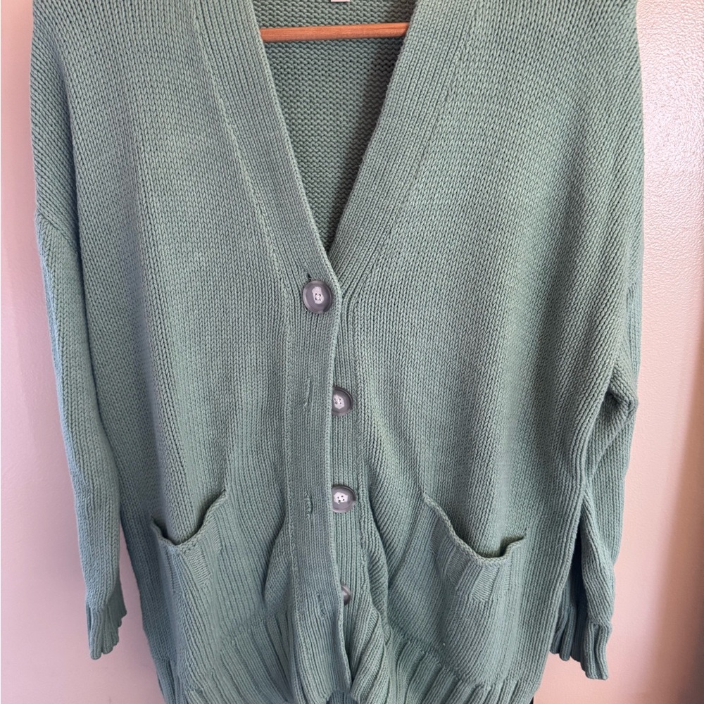 LOFT Sage Green Button-Up Cardigan
